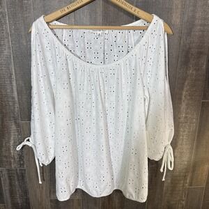 Perseption Concept White Eyelet Blouse Women's M Off‎ Shoulder Peasant Top NWT